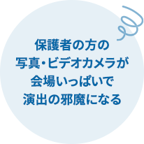 保護者の方の写真・ビデオカメラが会場いっぱいで演出の邪魔になる