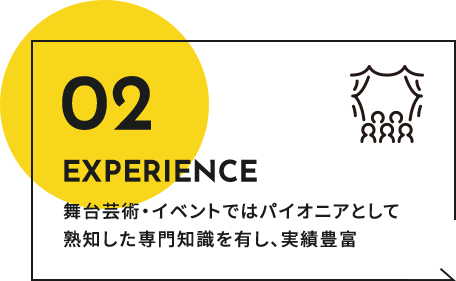 舞台芸術・イベントではパイオニアとして熟知した専門知識を有し、実績豊富
